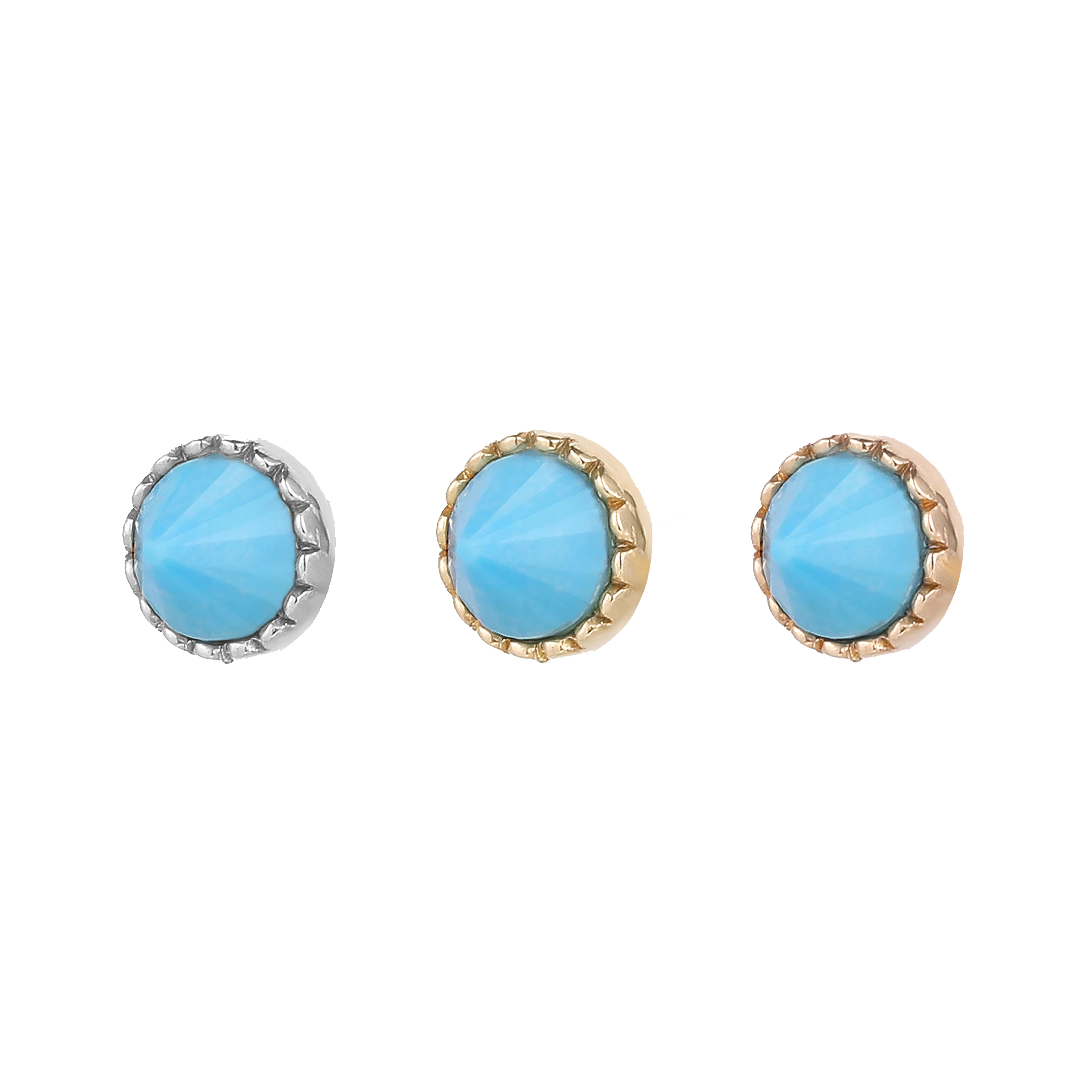 Round Accent Bezel Gem Threadless End with Reverse Set Turquoise - Image 3